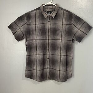 PrAna Shirt‎ Mens XL Gray Plaid Organic Cotton Blend Front Pocket Performance